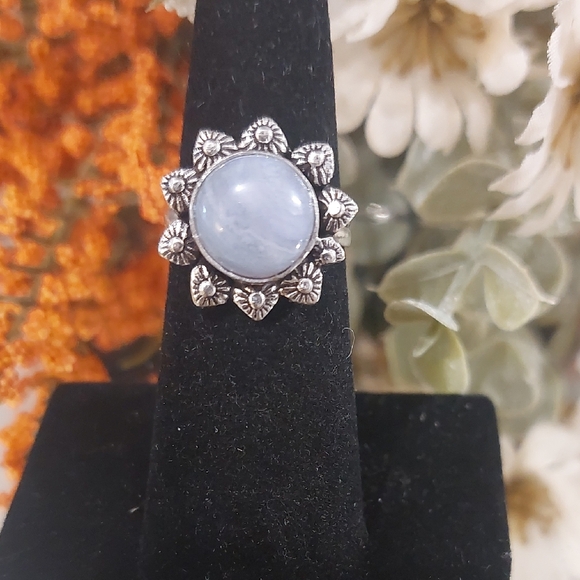 925 Jewelry - Blue Lace Agate 925 Silver Ring - Size 6 - Stamped